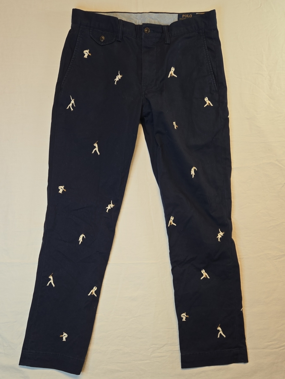 Polo Ralph Lauren Navy Blue Embroidered Cricket AOP Straight Fit Chino Pants